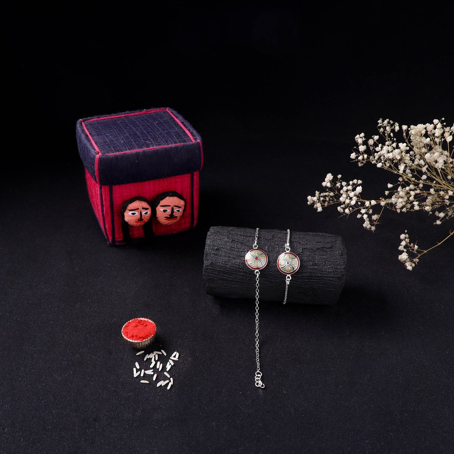 Handcrafted Meenakari Bhaiya Bhabhi Rakhi Set with Coir Box 148