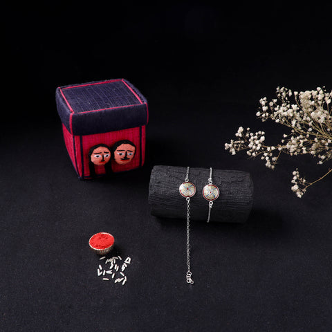Handcrafted Meenakari Bhaiya Bhabhi Rakhi Set with Coir Box 148