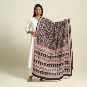  Black Natural Dye Mul Cotton Bagh Print Dupatta