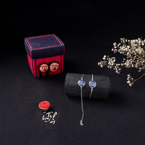 Handcrafted Meenakari Bhaiya Bhabhi Rakhi Set with Coir Box 149