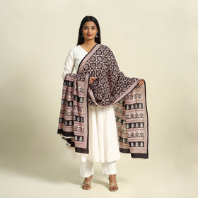  Black Natural Dye Mul Cotton Bagh Print Dupatta