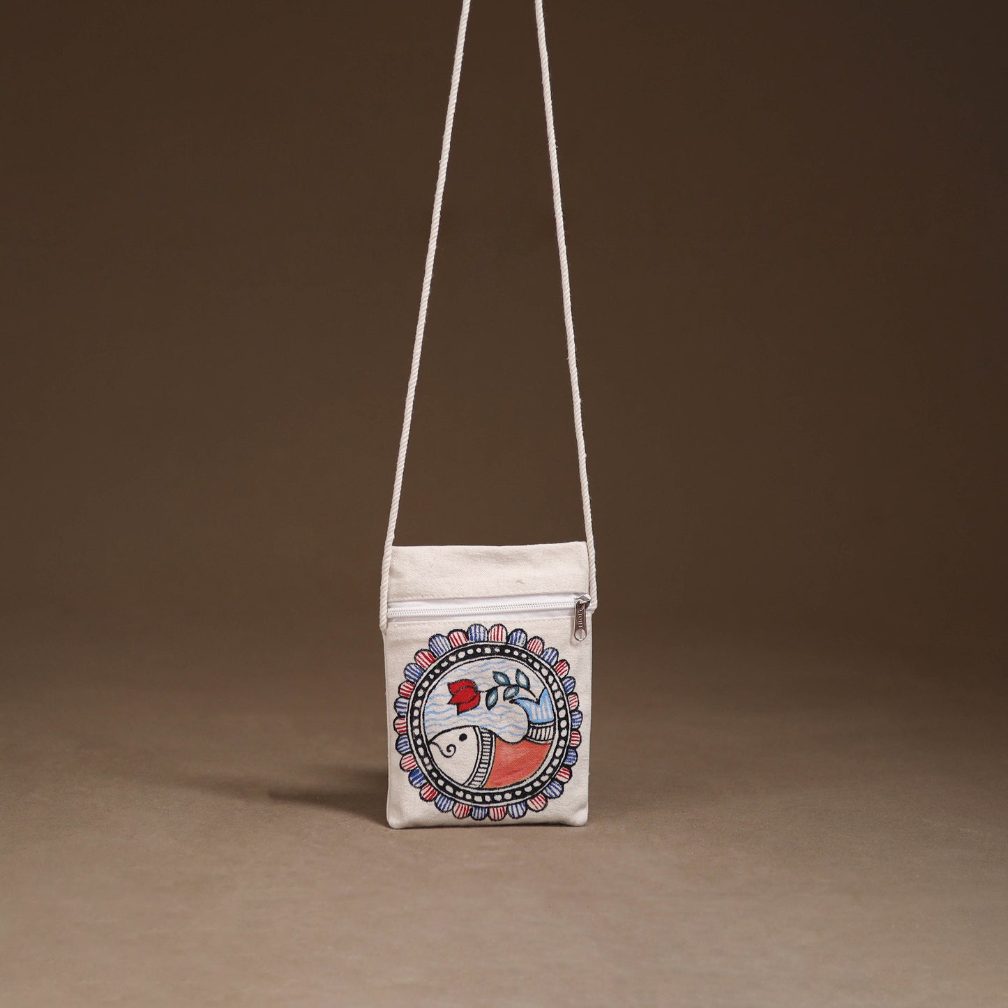 White - Madhubani Handpainted Mobile Sling Bag 42