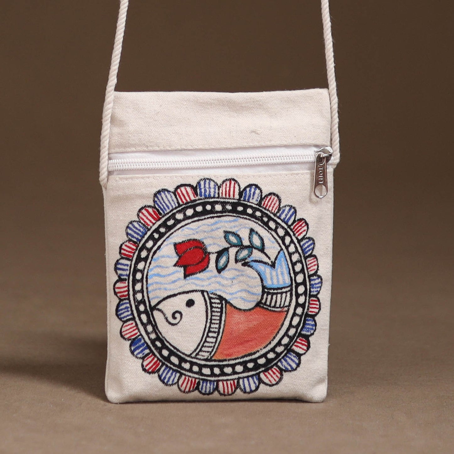 White - Madhubani Handpainted Mobile Sling Bag 42