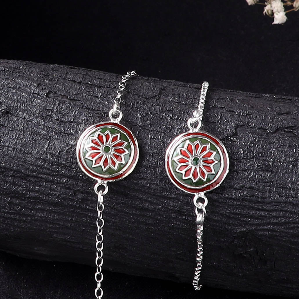Handcrafted Meenakari Bhaiya Bhabhi Rakhi Set with Coir Box 150