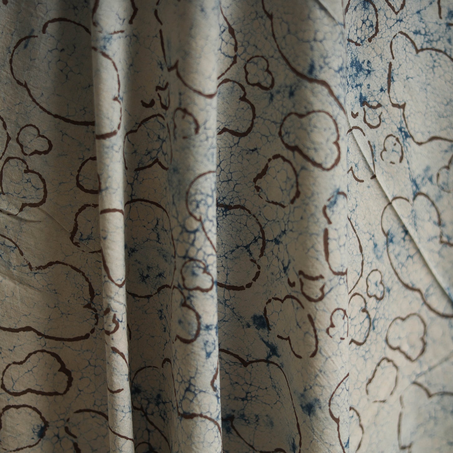 Bindaas Hand Block Art Print Natural Dyed Cotton Fabric - Cloudy Sky