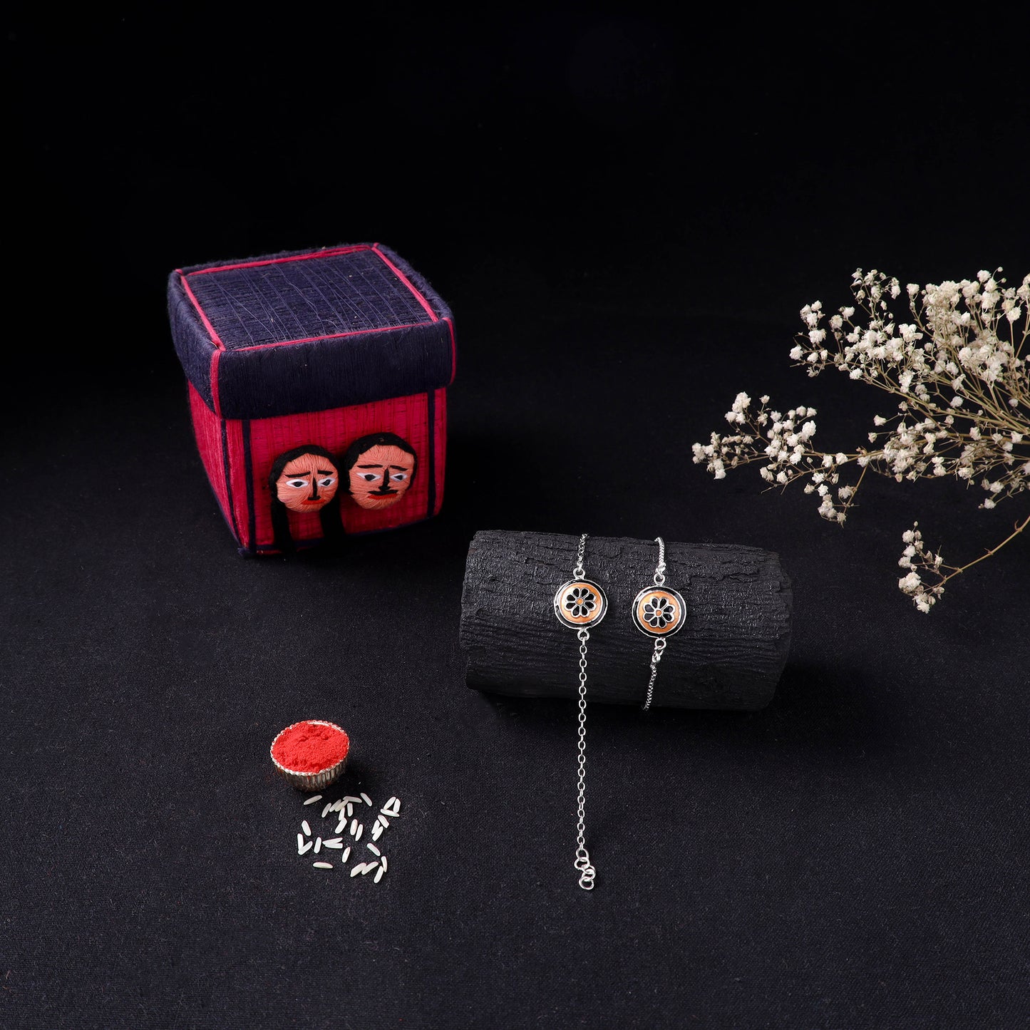 Handcrafted Meenakari Bhaiya Bhabhi Rakhi Set with Coir Box 152