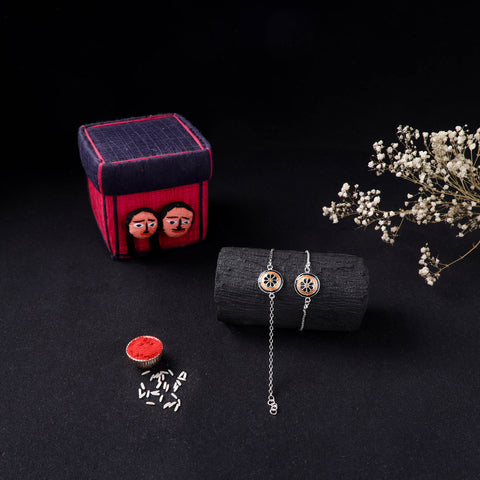 Handcrafted Meenakari Bhaiya Bhabhi Rakhi Set with Coir Box 152