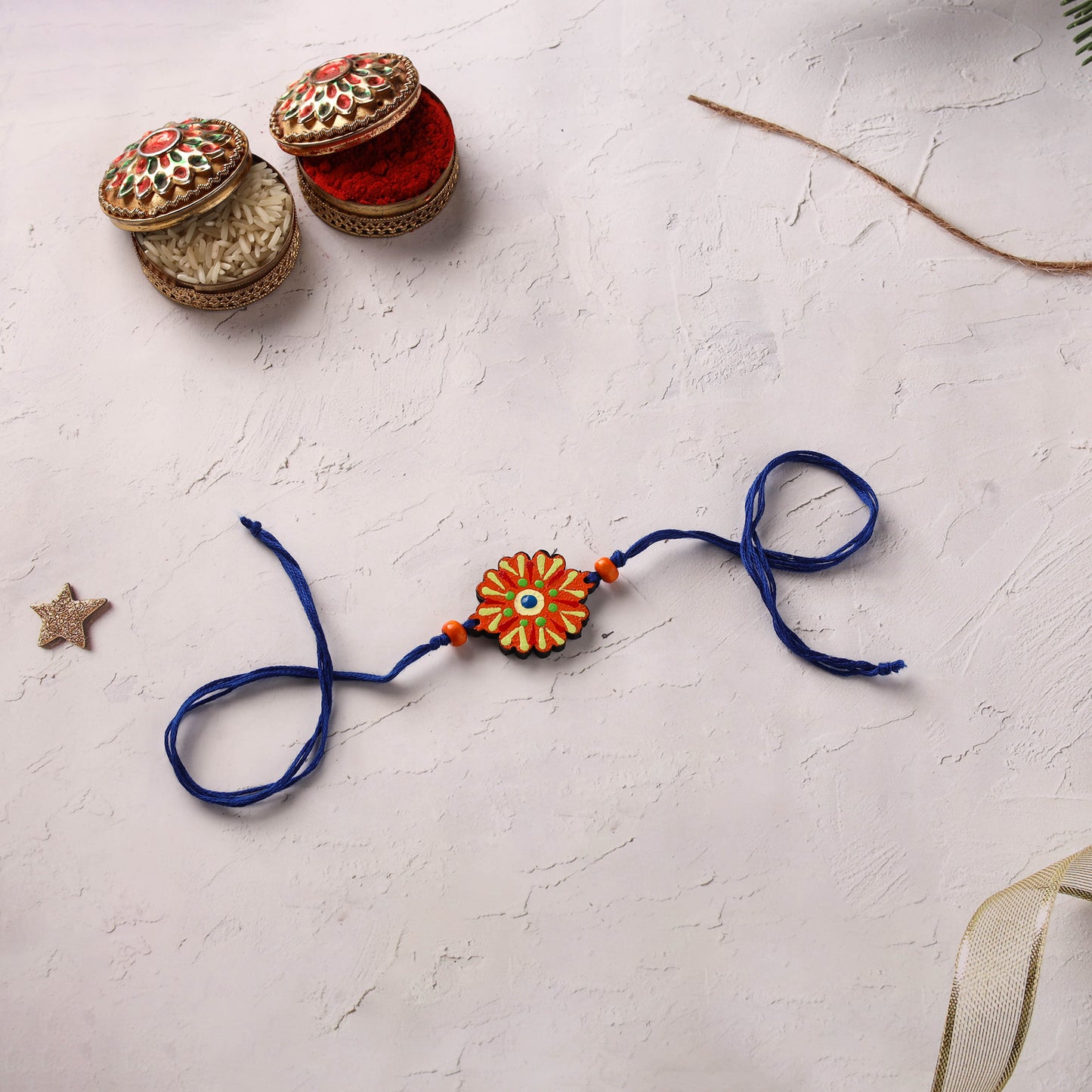 Mandala Art Handpainted Wooden Rakhi 09