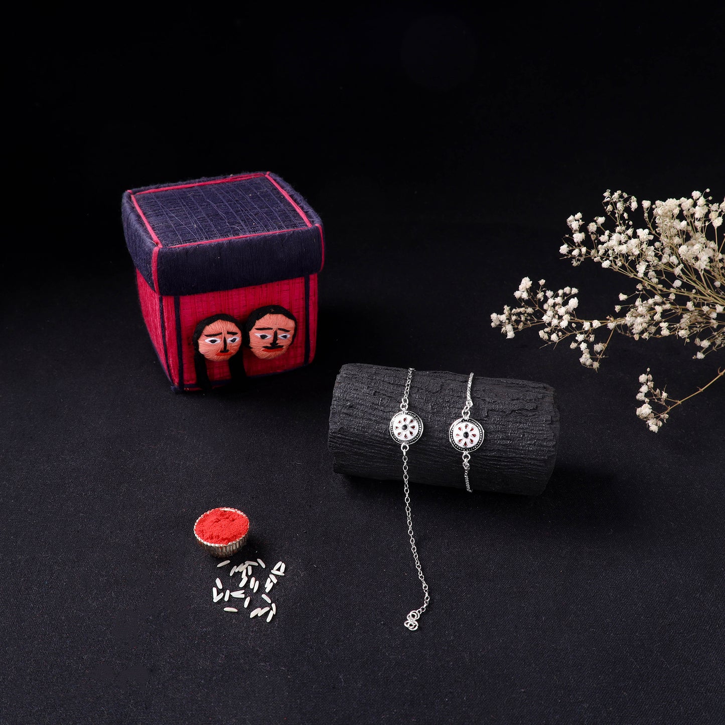 Handcrafted Meenakari Bhaiya Bhabhi Rakhi Set with Coir Box 153