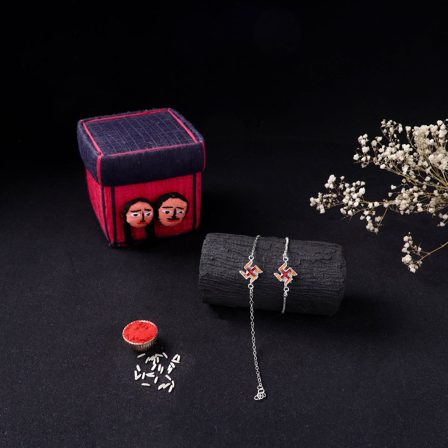 Handcrafted Meenakari Bhaiya Bhabhi Rakhi Set with Coir Box 154