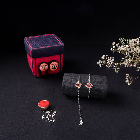 Handcrafted Meenakari Bhaiya Bhabhi Rakhi Set with Coir Box 154