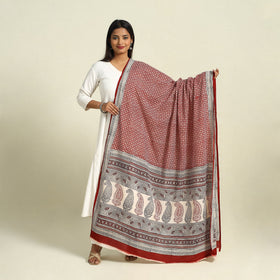  Red Natural Dye Mul Cotton Bagh Print Dupatta