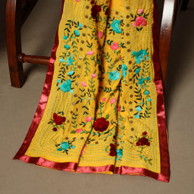 Yellow - 3pc hand embroidery georgette unstitched phulkari