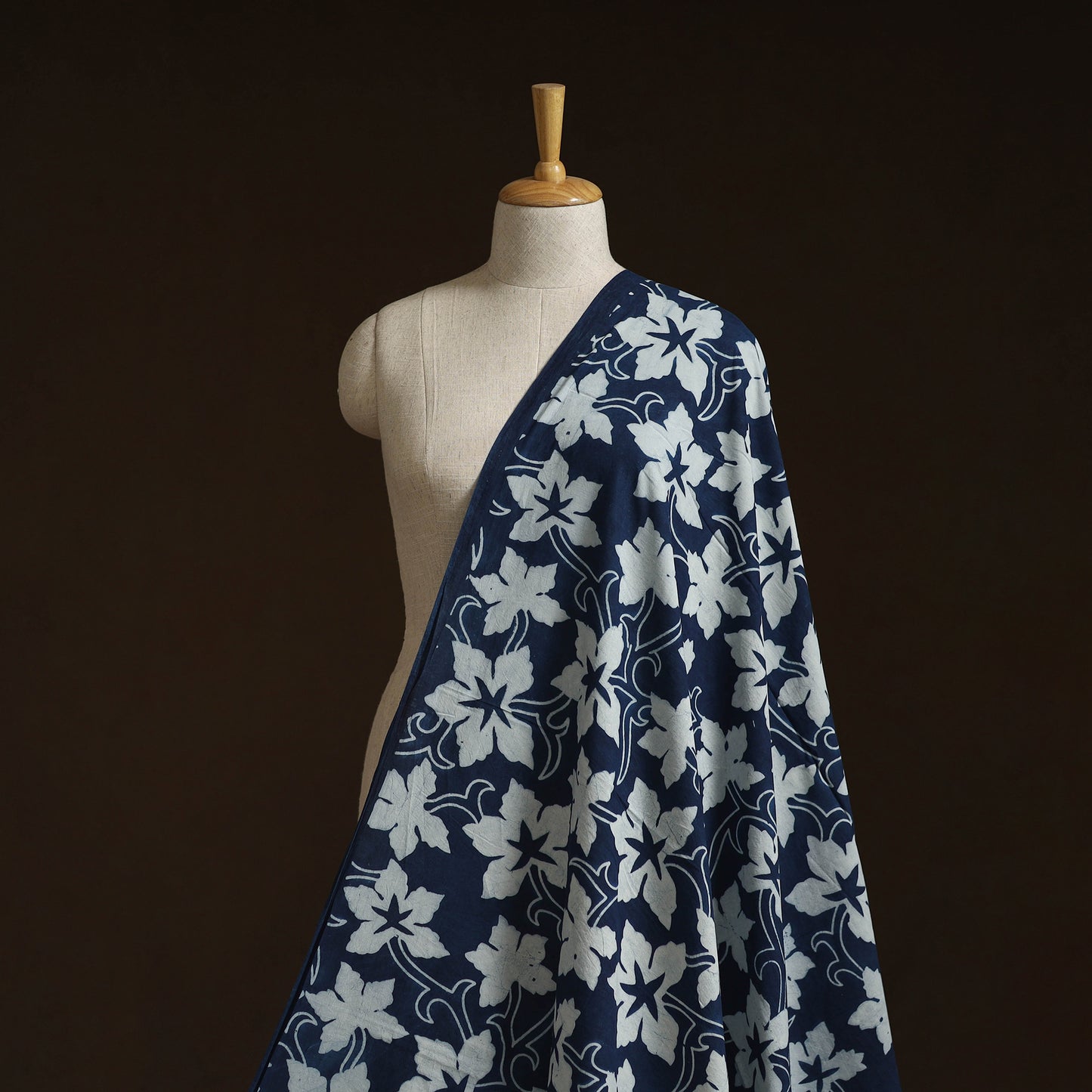 Bindaas Hand Block Art Print Natural Dyed Cotton Fabric - Karela Leaf