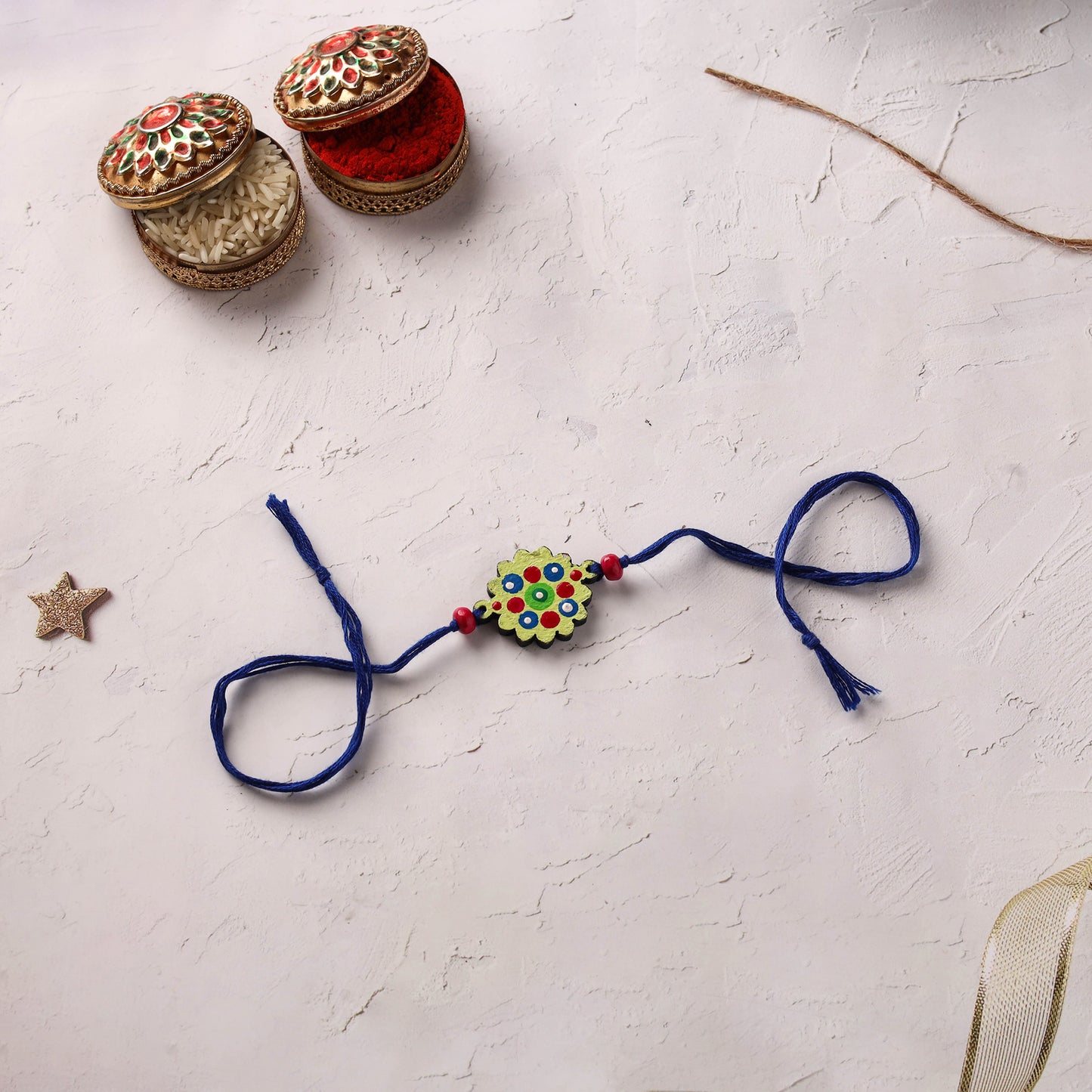 Mandala Art Handpainted Wooden Rakhi 13