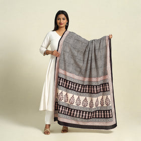  Black Natural Dye Mul Cotton Bagh Print Dupatta