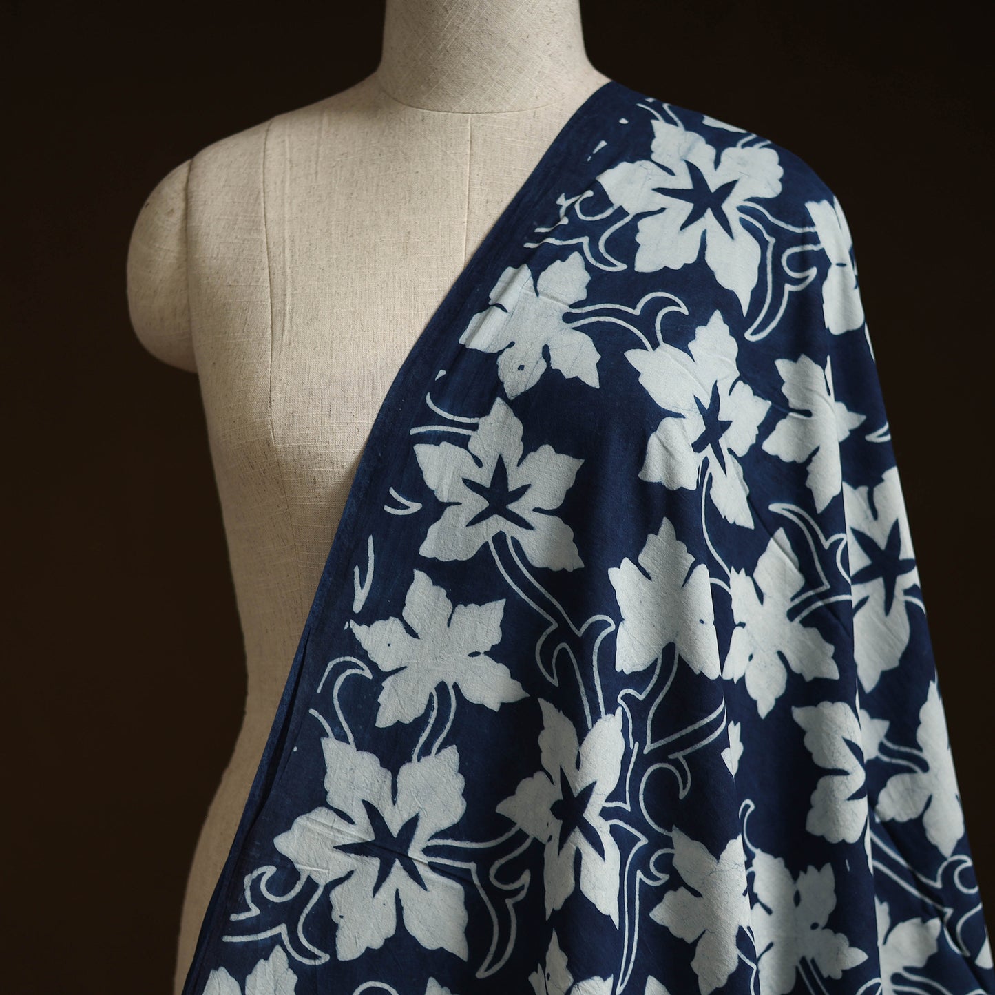 Bindaas Hand Block Art Print Natural Dyed Cotton Fabric - Karela Leaf