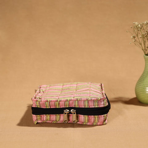 Pink Handmade Cotton Jewelry Bag - 4 Pockets