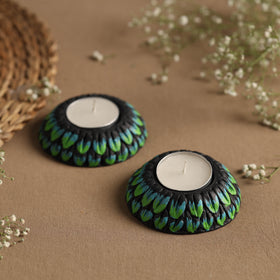  Circle - Handpainted Clay Candle Holders (Set of 2) Online in India l iTokri.com 