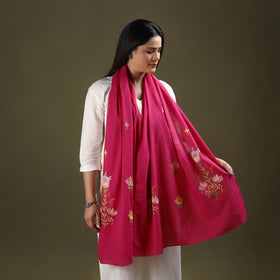 Pink Cotton Kashida Embroidery Stole