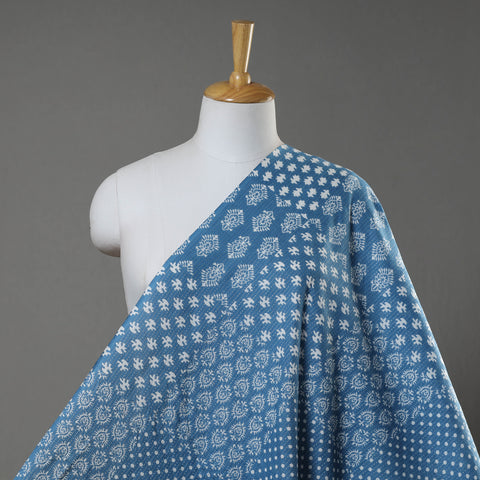 Blue - Kantha Stitch Cotton Sanganeri Print Fabric 05