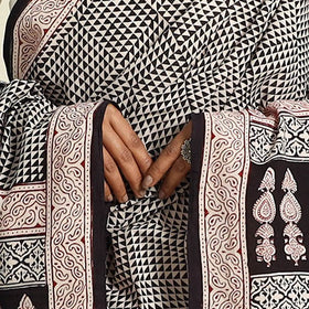  Black Natural Dye Mul Cotton Bagh Print Dupatta