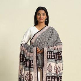  Black Natural Dye Mul Cotton Bagh Print Dupatta