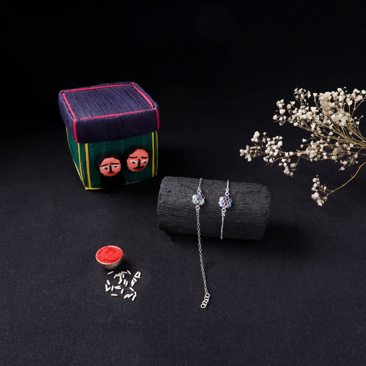 Handcrafted Meenakari Bhaiya Bhabhi Rakhi Set with Coir Box 159