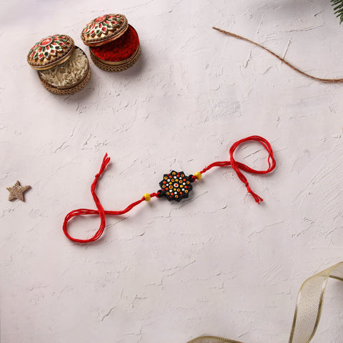 Mandala Art Handpainted Wooden Rakhi 17
