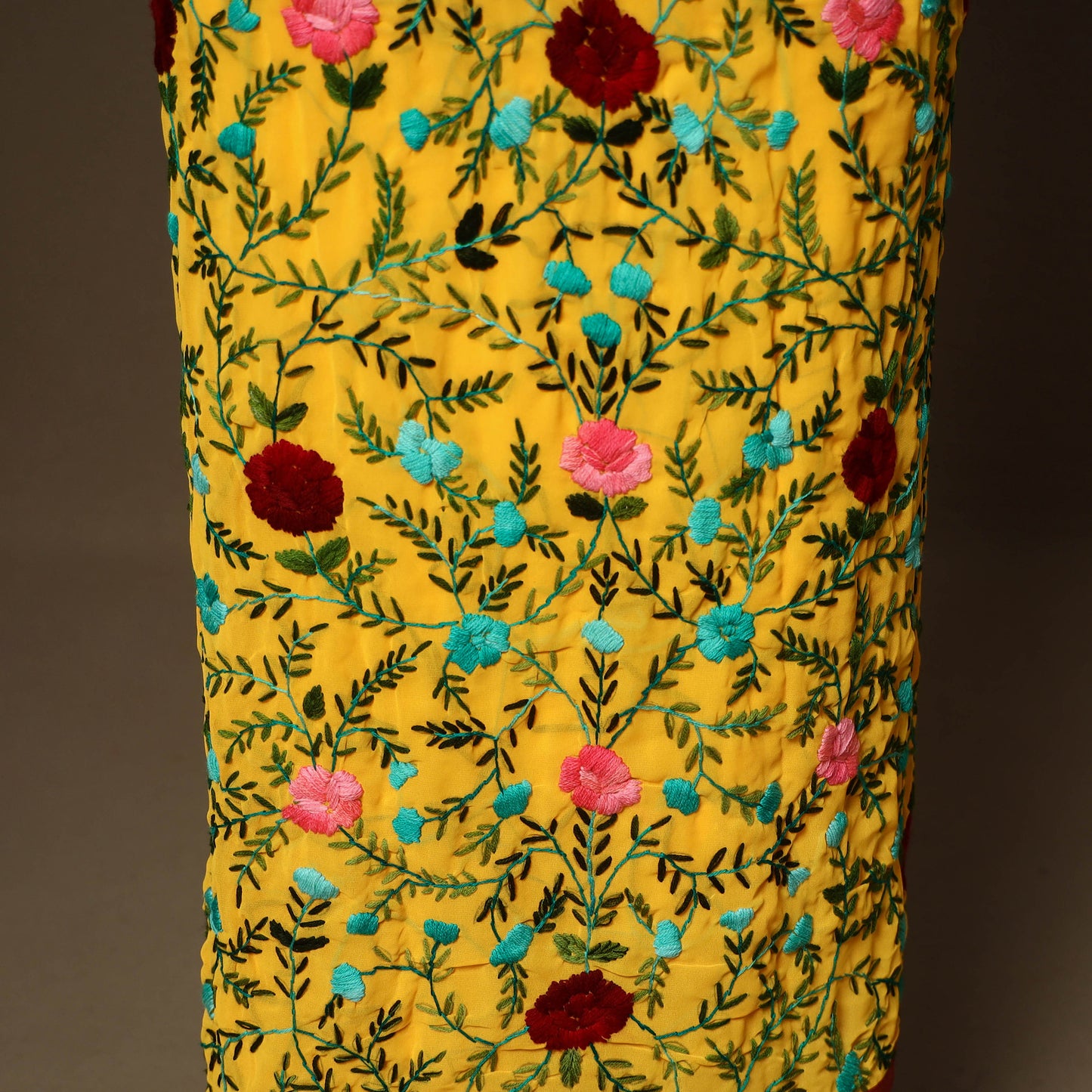 Yellow - 3pc hand embroidery georgette unstitched phulkari