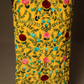 Yellow - 3pc hand embroidery georgette unstitched phulkari