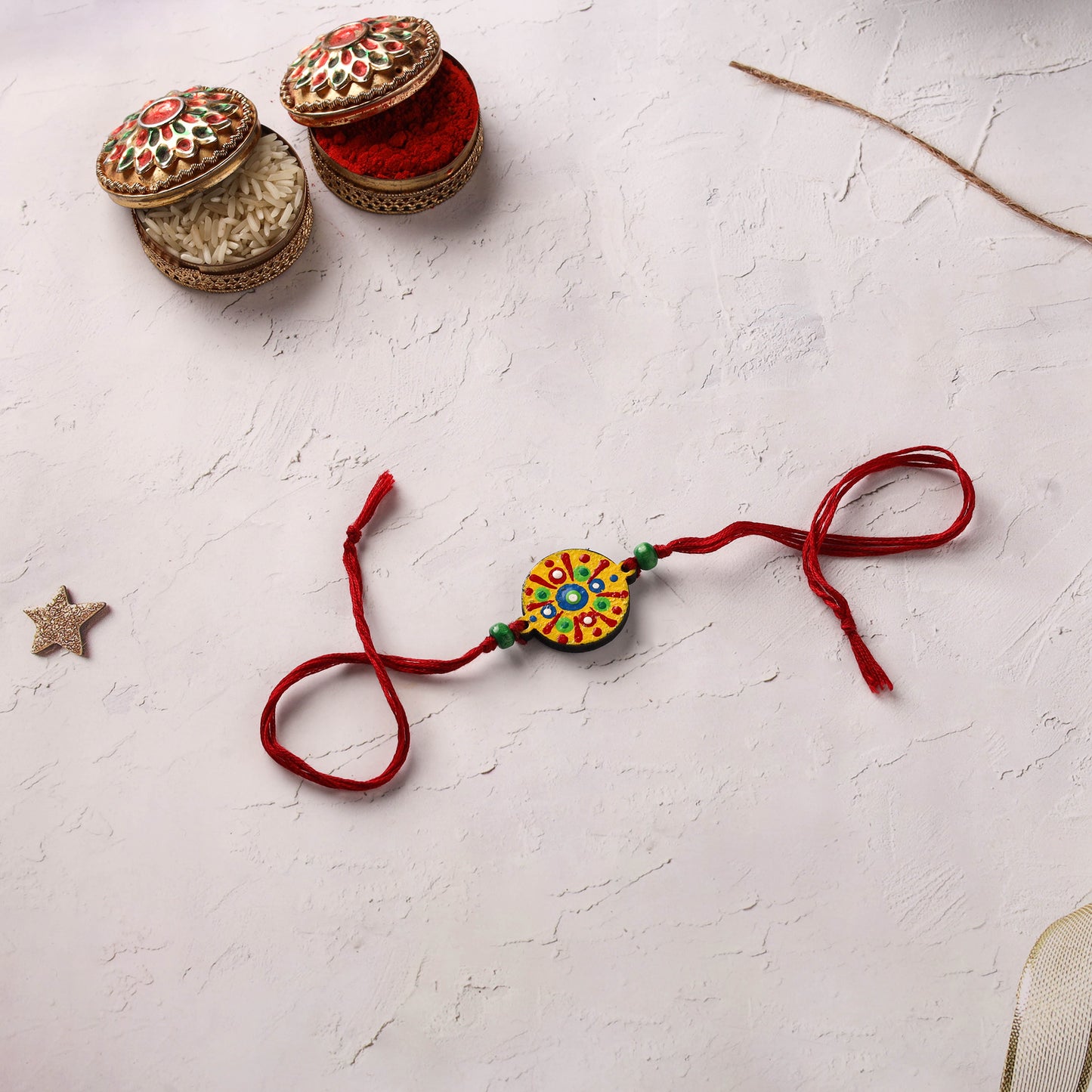 Mandala Art Handpainted Wooden Rakhi 18