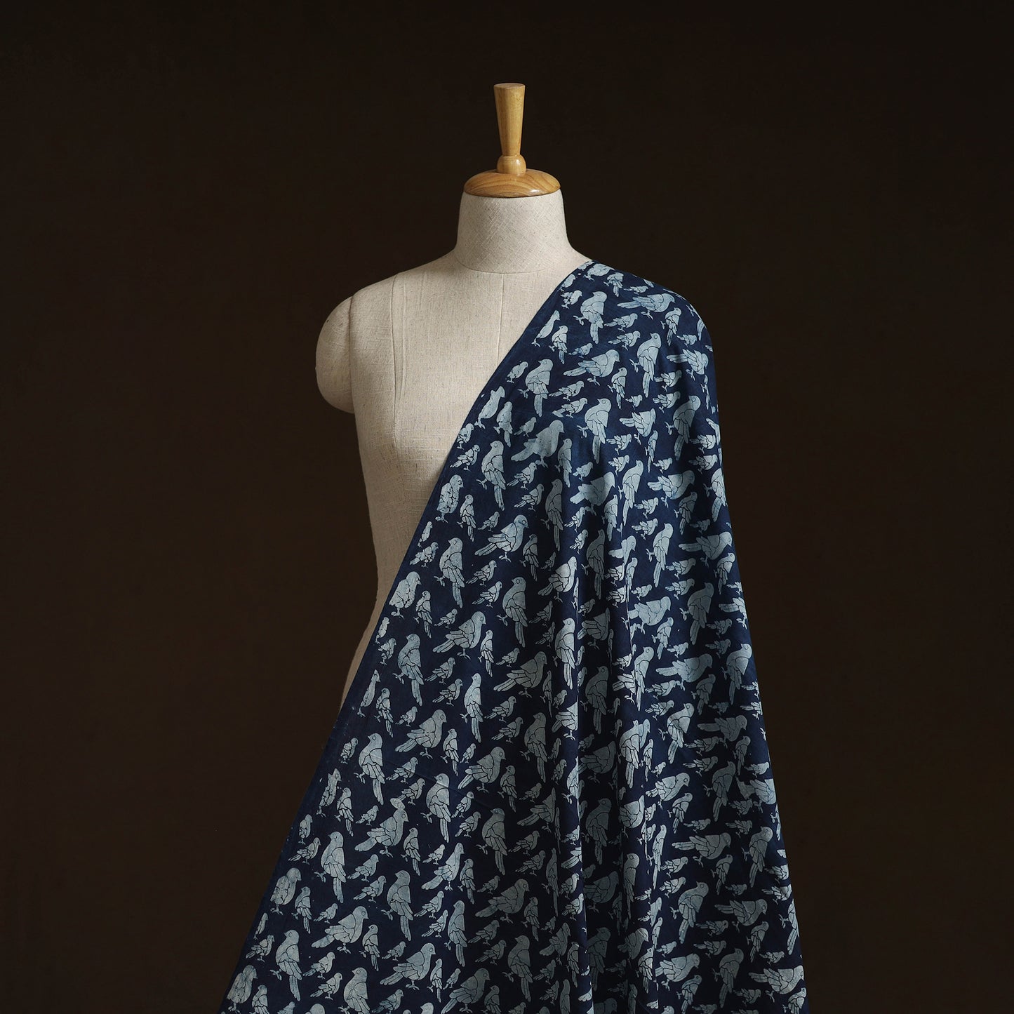 Bindaas Hand Block Art Print Natural Dyed Cotton Fabric - Kabootar Ja Ja