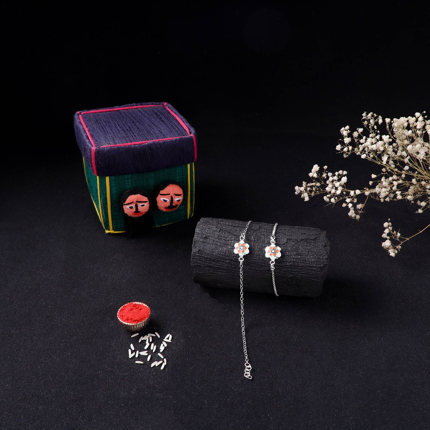 Handcrafted Meenakari Bhaiya Bhabhi Rakhi Set with Coir Box 162