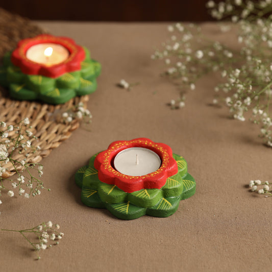 Flower - Handpainted Clay Candle Holders (Set of 2)