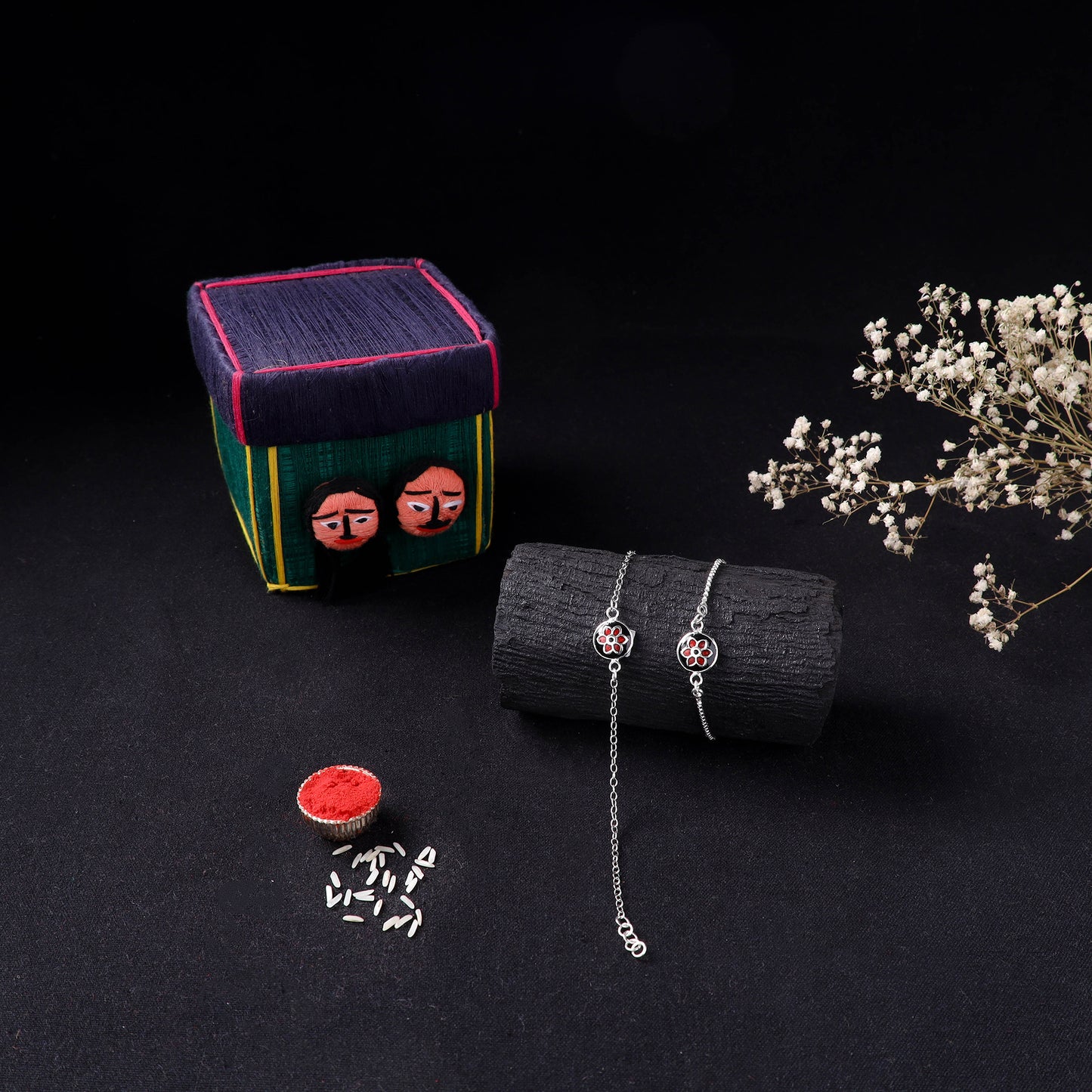 Handcrafted Meenakari Bhaiya Bhabhi Rakhi Set with Coir Box 164