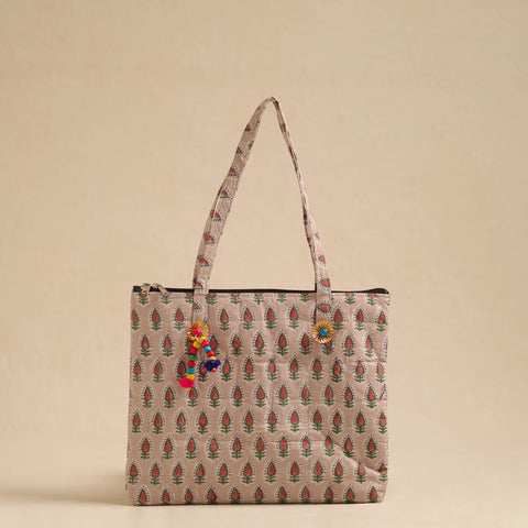  Beige Handcrafted Quilted Cotton Hand Bag