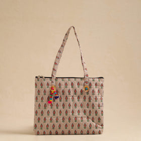  Beige Handcrafted Quilted Cotton Hand Bag
