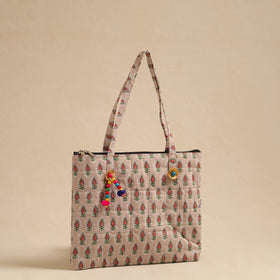 Beige Handcrafted Quilted Cotton Hand Bag