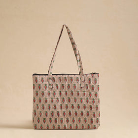  Beige Handcrafted Quilted Cotton Hand Bag