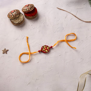 Red - Flower Mandala Art Handpainted Wooden Rakhi 22
