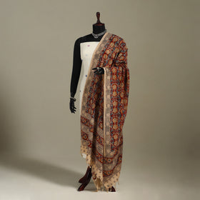 Red Pedana Block Print Cotton Kalamkari Dupatta