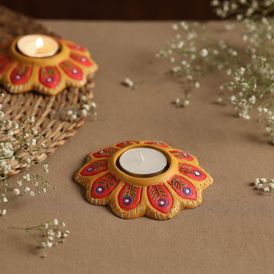 Flower - Handpainted Clay Candle Holders (Set of 2)