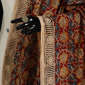 Red Pedana Block Print Cotton Kalamkari Dupatta