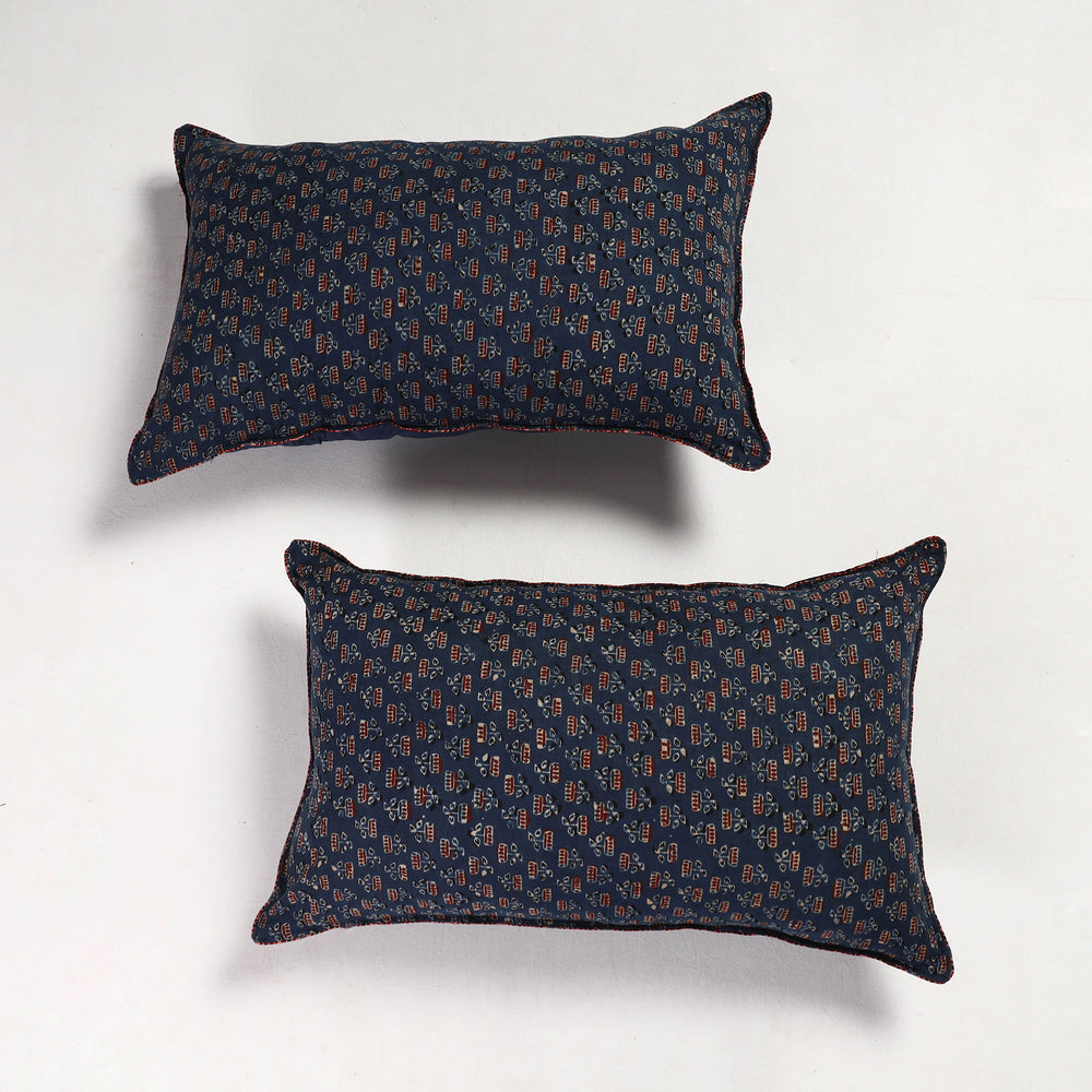 Set of 2 - Ajrakh Block Printed Cotton Pillow Covers (26 x 17 in)