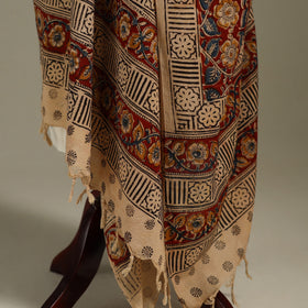 Red Pedana Block Print Cotton Kalamkari Dupatta