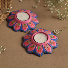  Flower - Handpainted Clay Candle Holders (Set of 2) Online in India l iTokri.com 