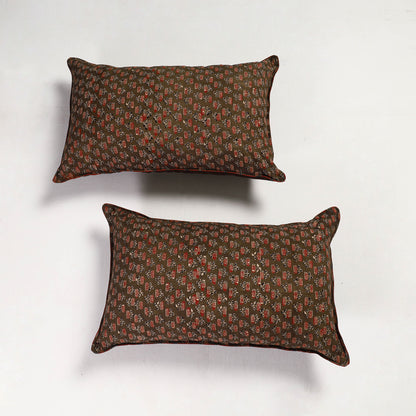Set of 2 - Ajrakh Block Printed Cotton Pillow Covers (26 x 17 in)