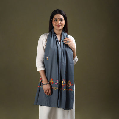 Buy Grey Cotton Kashida Embroidery Stole