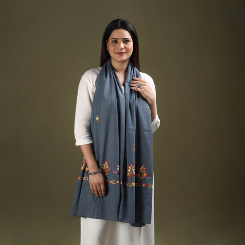 Buy Grey Cotton Kashida Embroidery Stole